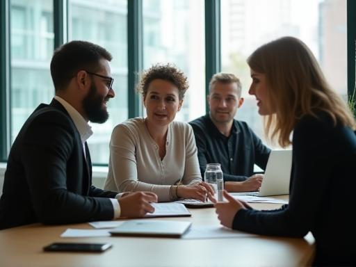 Albion team consulting with a client in a bright, modern Manchester office